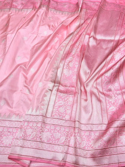 Baby Pink Handwoven Pure Banarasi Ektara Silk Saree – Kadwa Iktara Weave, Pure Mulberry Silk