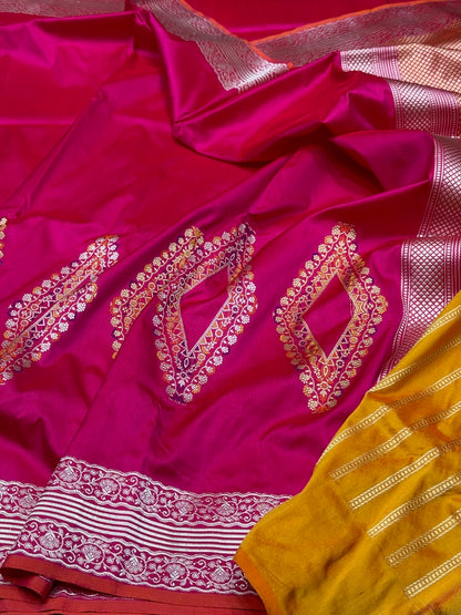 Rani Pink Handwoven Pure Banarasi Silk Saree