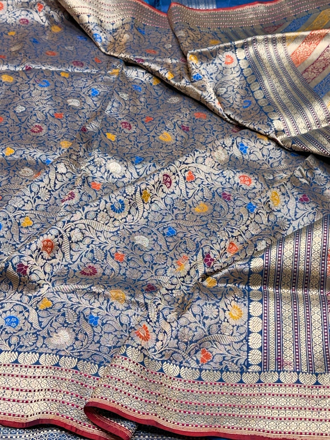 German Blue Handwoven Pure Banarasi Silk Brocade Saree