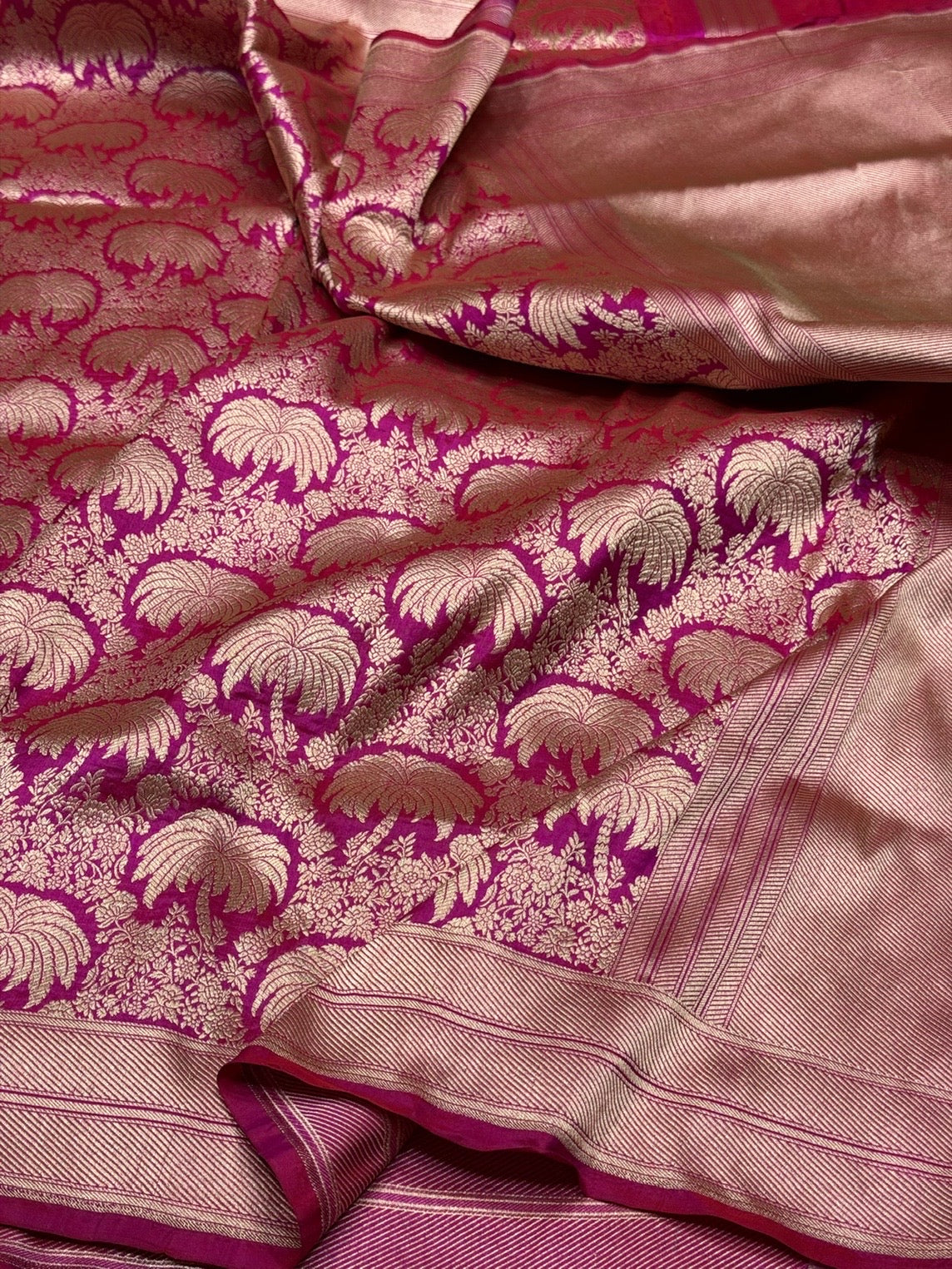 Rani Pink Banarasi Pure Silk Brocade Saree – Luxurious Katan Silk with Intricate Brocade Weave