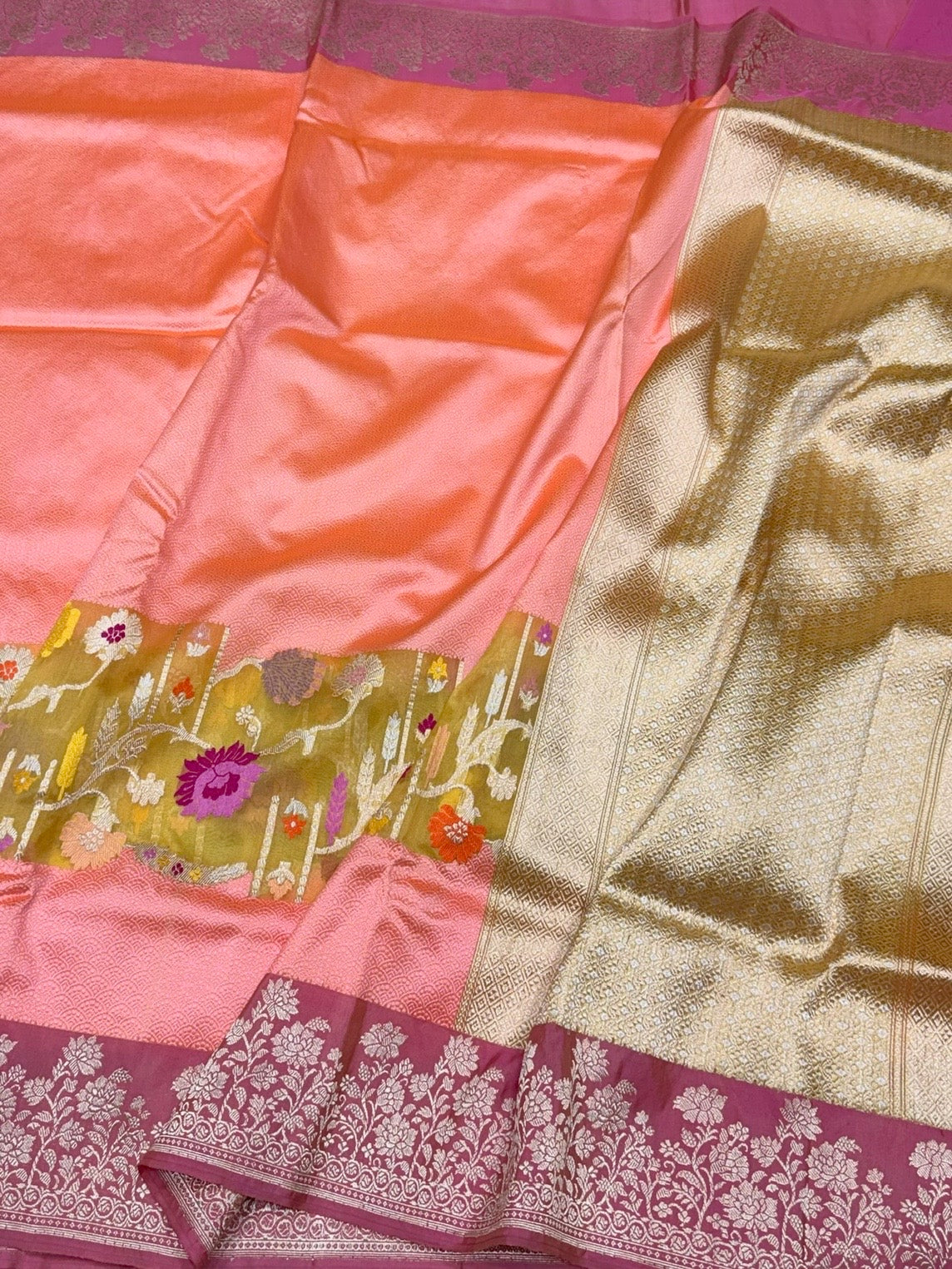 Peach Handwoven Pure Banarasi Katan Silk Saree