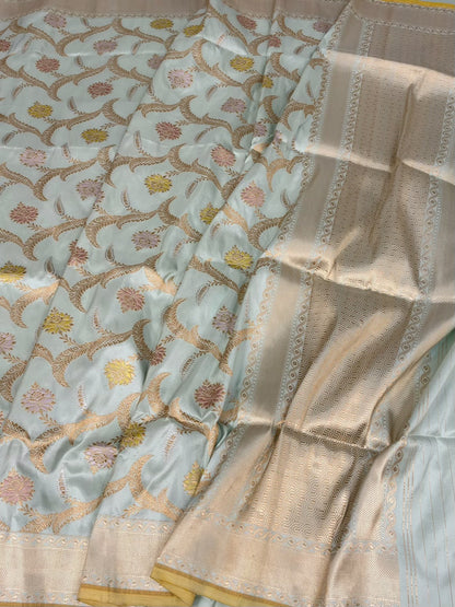 Ice Blue Handwoven Pure Banarasi Katan Silk Saree
