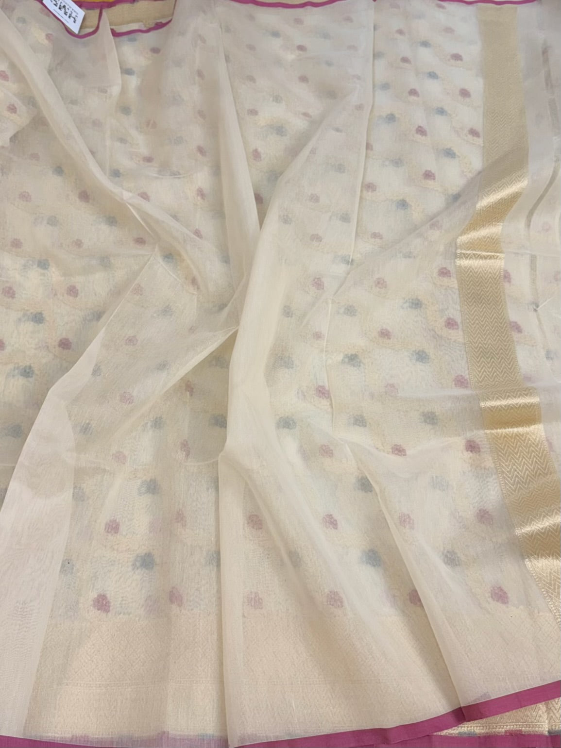 White Pure Banarasi Kora Cotton Saree