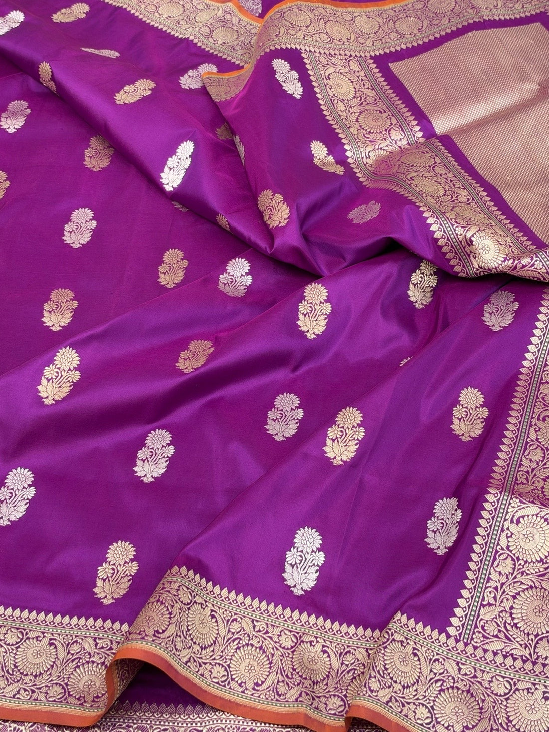 Purple Handwoven Pure Katan Silk Banarasi Saree