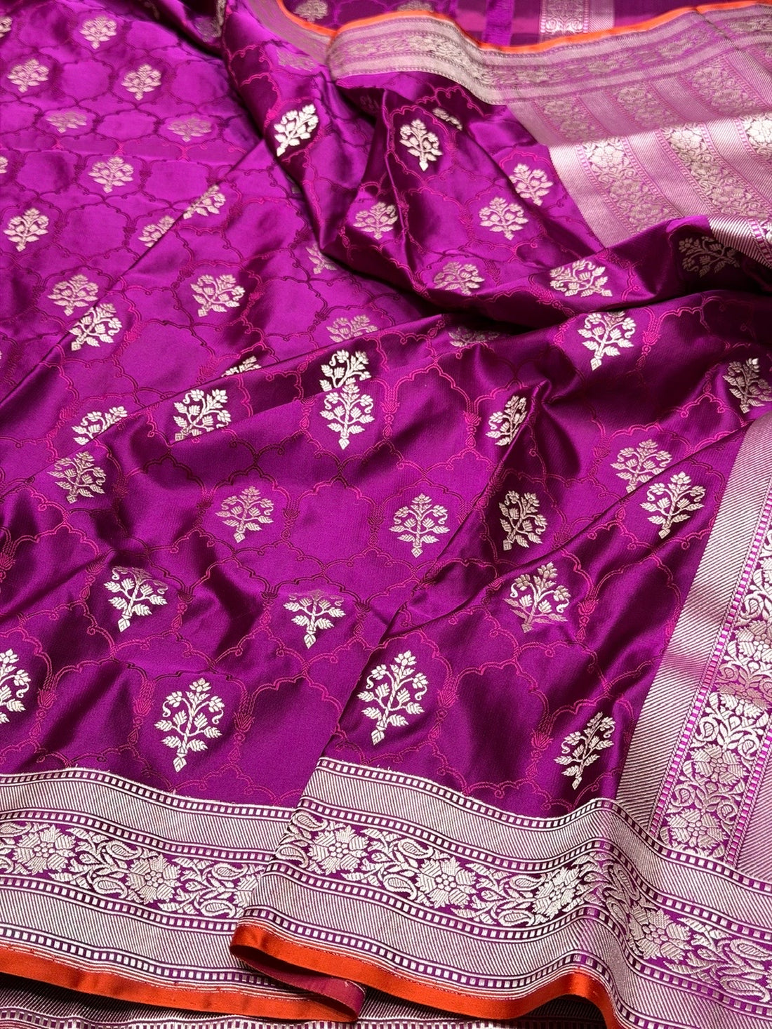 Magenta Pink Handwoven Pure Banarasi Satin Silk Saree
