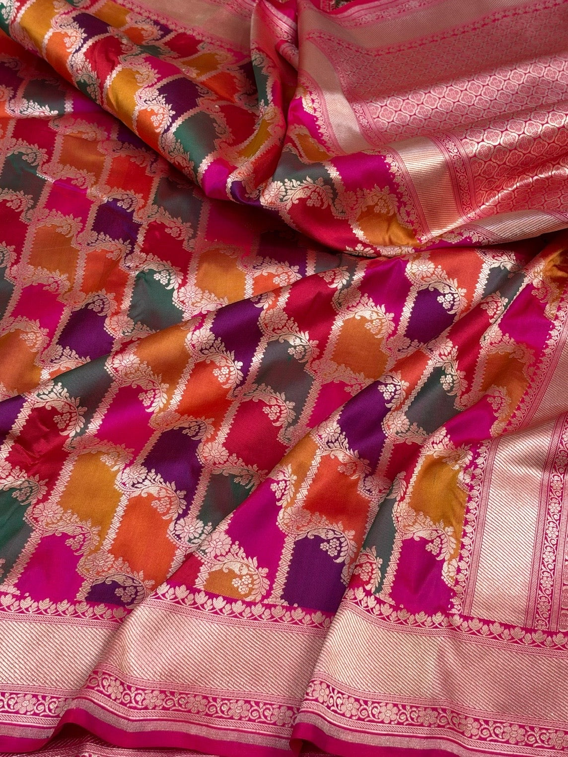 Rani Pink Rangkaat Banarasi Pure Katan Silk Saree