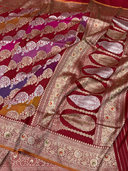 Red Handwoven Pure Banarasi Rangkaat Silk Saree