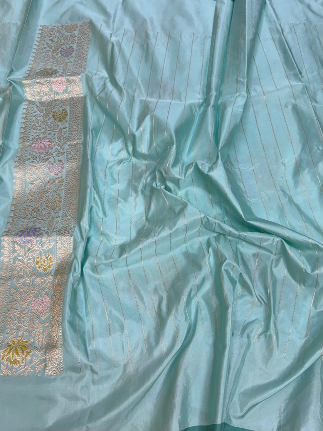 Sky Blue Handwoven Banarasi Pure Katan Silk Saree