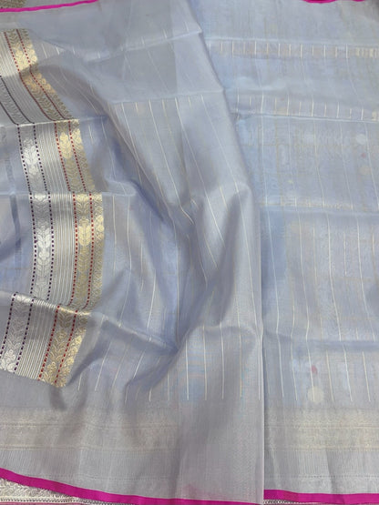 Sea Blue Handwoven Pure Organza Silk Saree