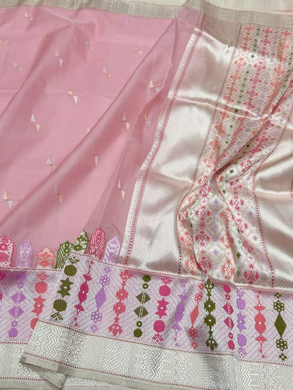 Baby Pink Handwoven Pure Organza Silk Saree