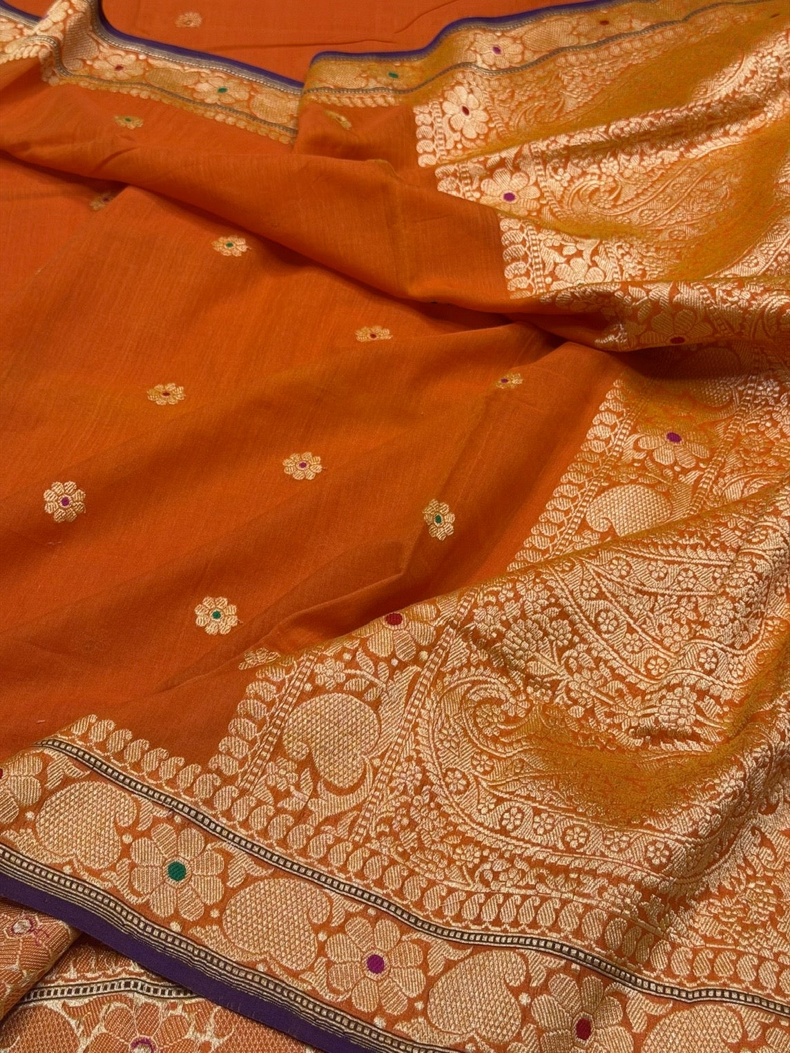 Orange Handwoven Banarasi Pure Cotton Saree 