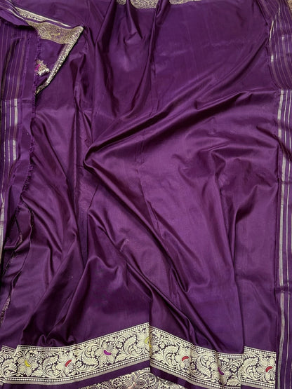 Magenta Handwoven Pure Banarasi Silk Saree – Kadwa Weave in 100% Katan Mulberry Silk
