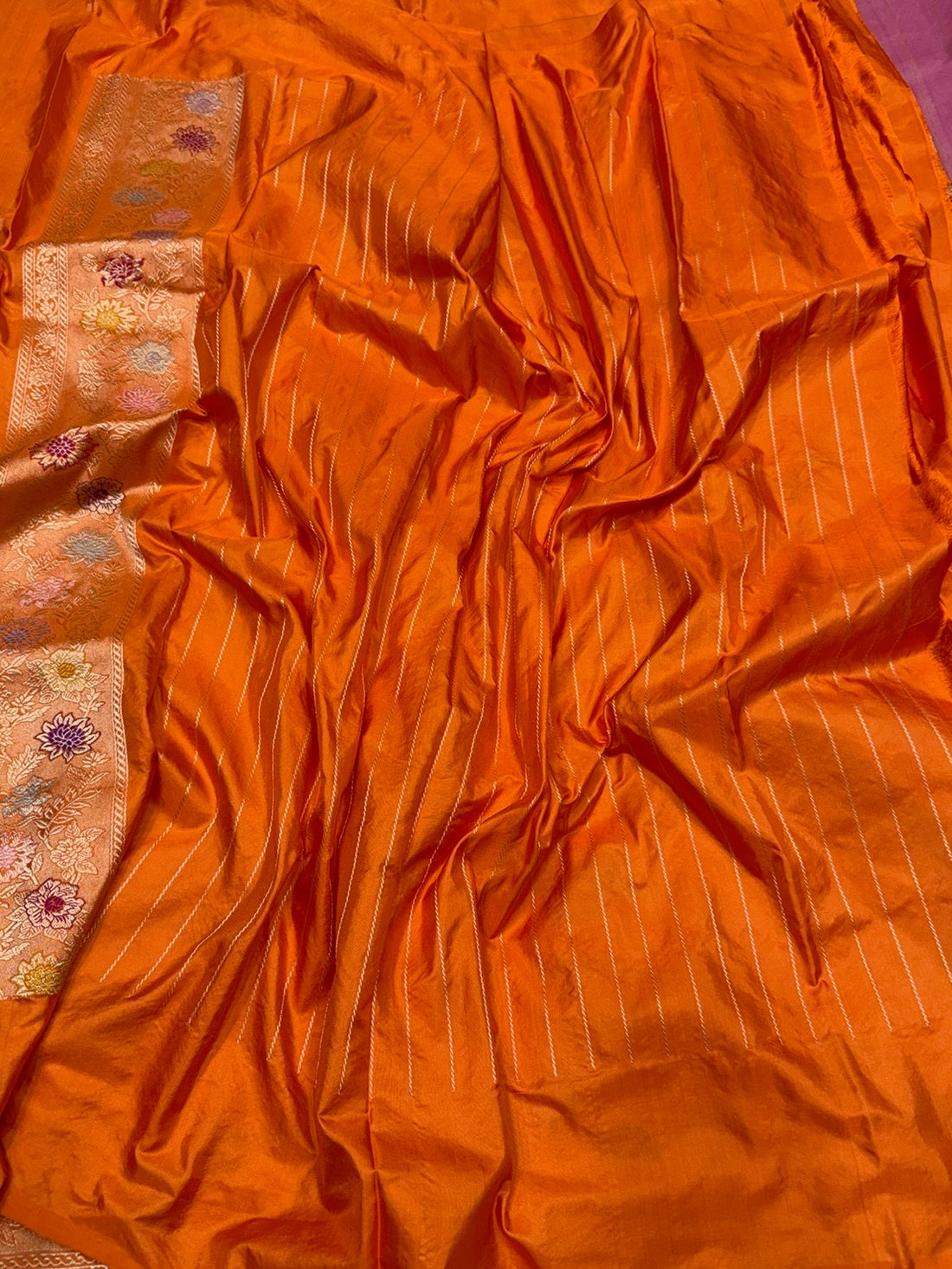 Orange Handwoven Pure Banarasi Silk Saree