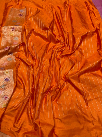 Orange Handwoven Pure Banarasi Silk Saree