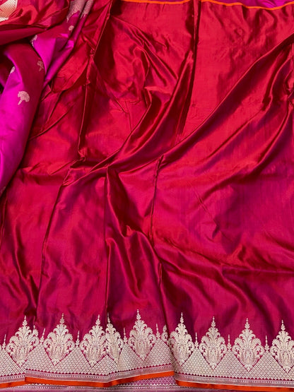 Red Handwoven Pure Banarasi Satin Silk Saree