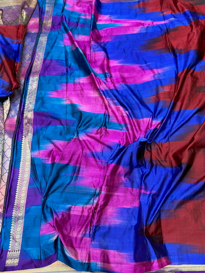 Rainbow Handwoven Pure Banarasi Satin Tanchoi Silk Saree