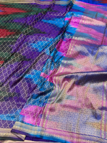 Rainbow Handwoven Pure Banarasi Satin Tanchoi Silk Saree