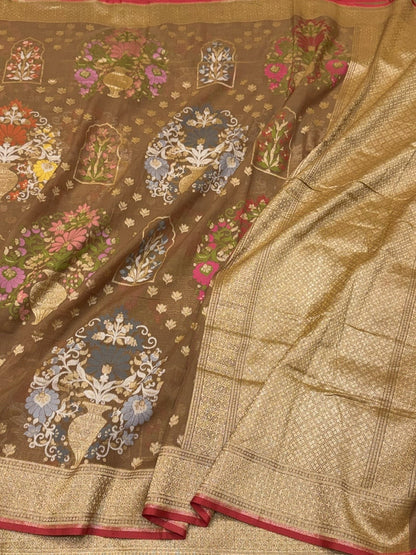 Brown Pure Muslin Cotton Jamdani Saree