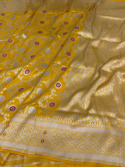 Yellow Minakari Pure Banarasi Katan Silk Saree