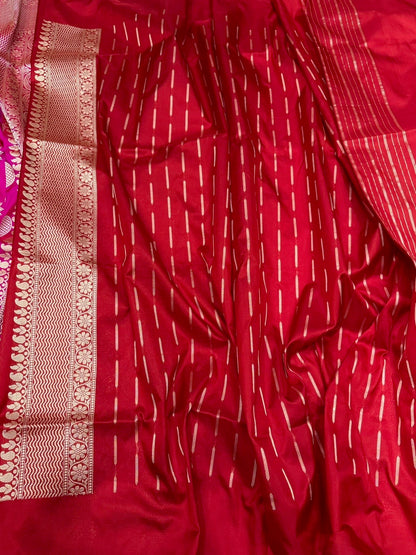 Rani Pink Handwoven Pure Banarasi Silk Saree | Kadwa Katan Mulberry Silk
