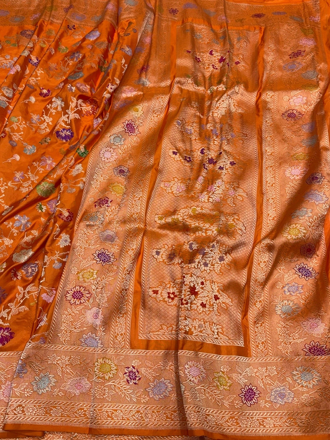 Orange Handwoven Pure Banarasi Silk Saree