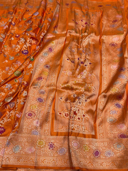 Orange Handwoven Pure Banarasi Silk Saree