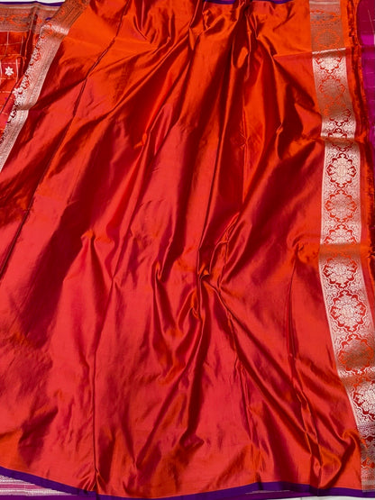 Orange Handwoven Pure Banarasi Satin Silk Saree