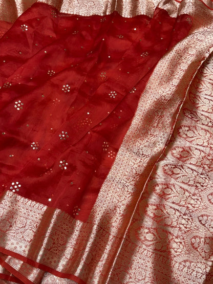 Rustic Orange Pure Banarasi Organza Silk Saree