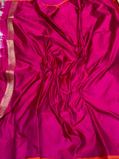 Rani Pink Handwoven Pure Banarasi Satin Tanchoi Silk Saree