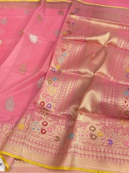 Gajiri Pink Handwoven Pure Organza Silk Saree