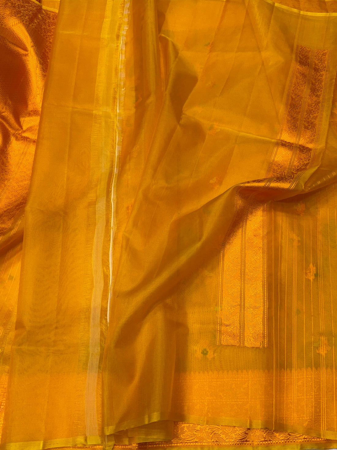 Mustard Yellow Handwoven Pure Organza Silk Saree