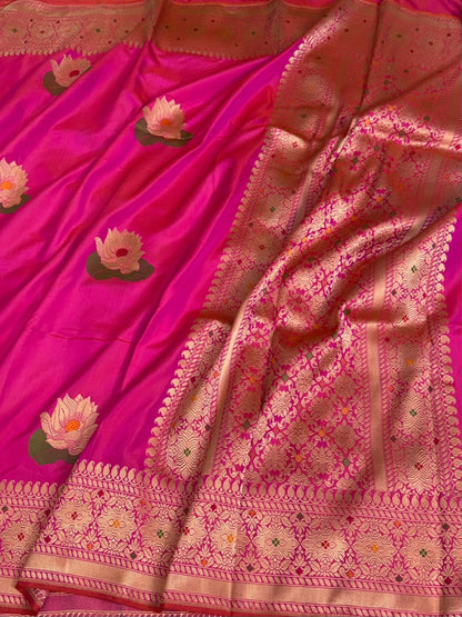 Rani Pink Handwoven Banarasi Pure Ektara Silk Saree