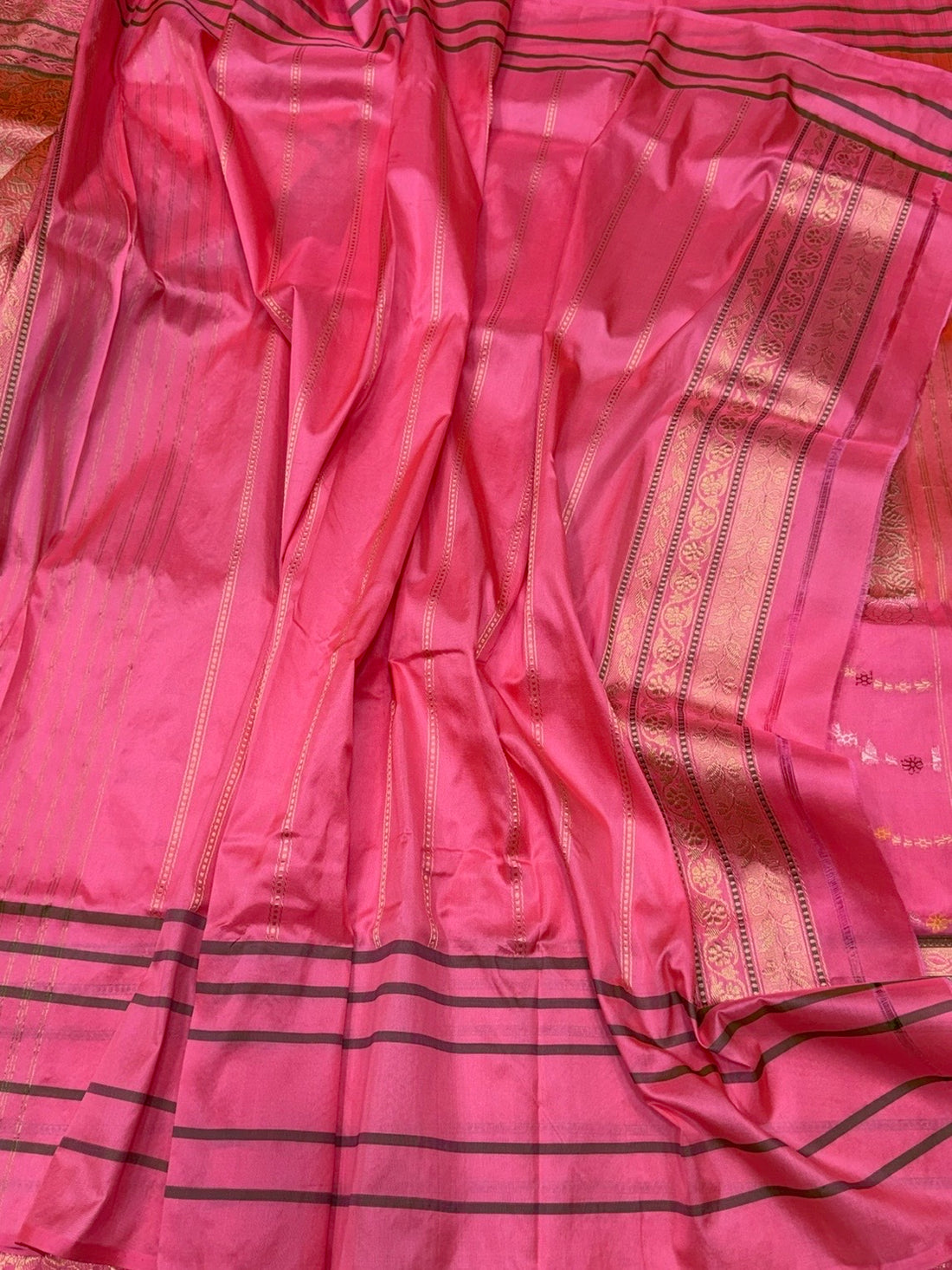 Orangish Pink Handwoven Pure Banarasi Silk Kadwa Saree – 100% Pure Katan Mulberry Silk, Premium Brocade Weave