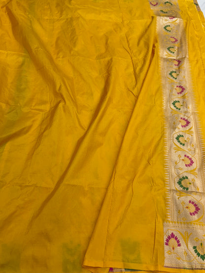 Yellow Pure Banarasi Paithni Border Saree
