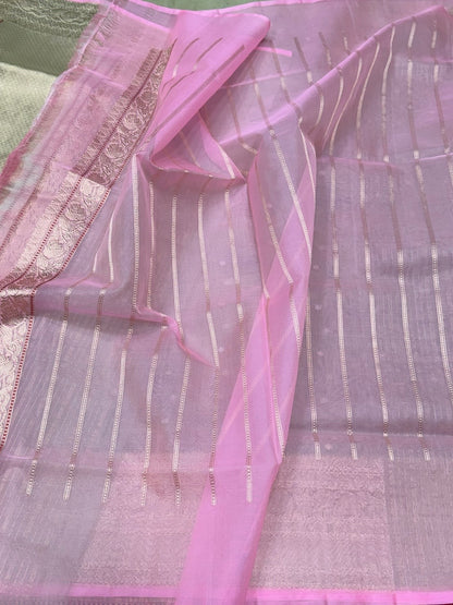 Pista Green Handwoven Pure Banarasi Organza Silk Saree – Kadwa Weave in Kora Mulberry Silk