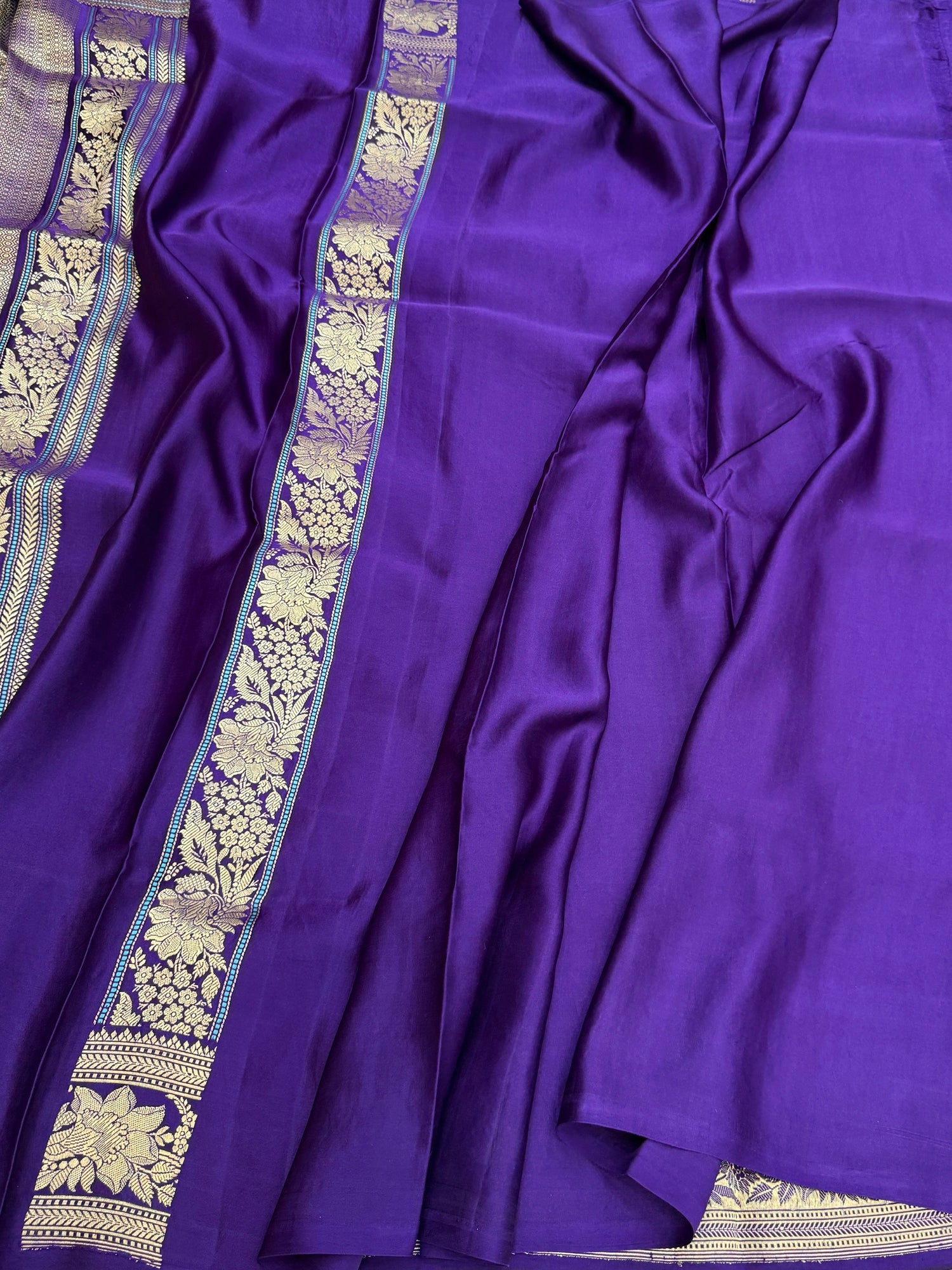 Purple Handwoven Pure Mashru Banarasi Satin Silk Saree