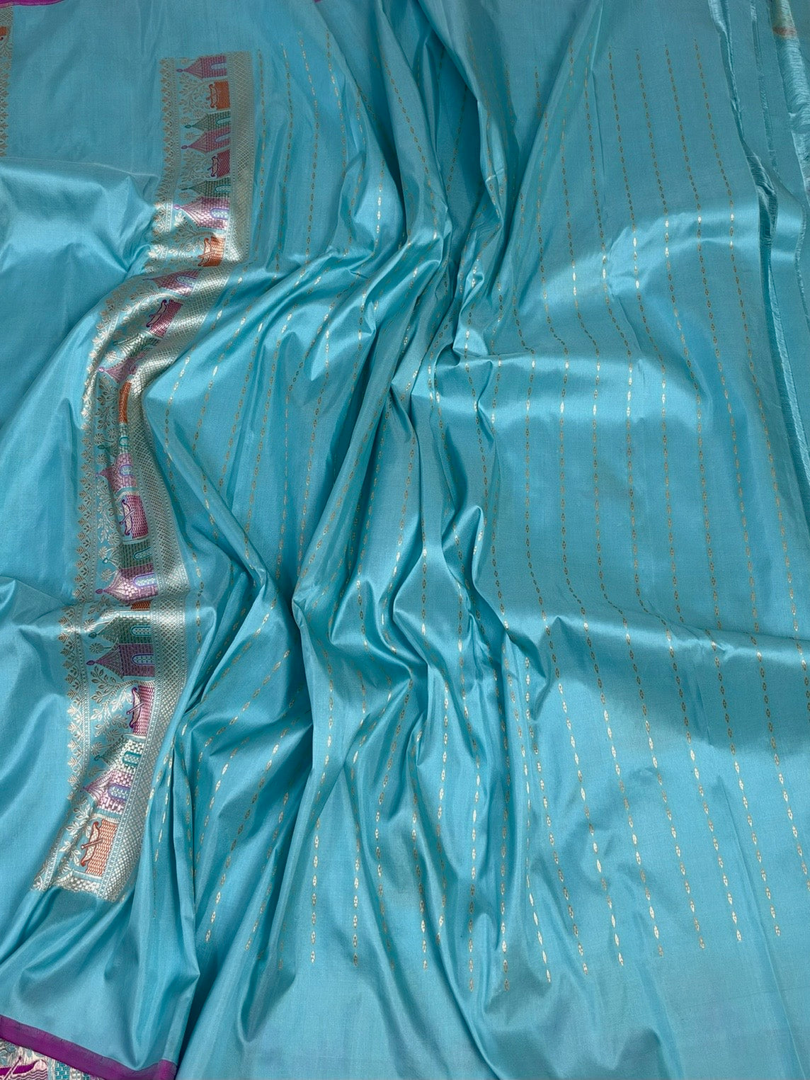 Sky Blue Handwoven Pure Banarasi Silk Saree
