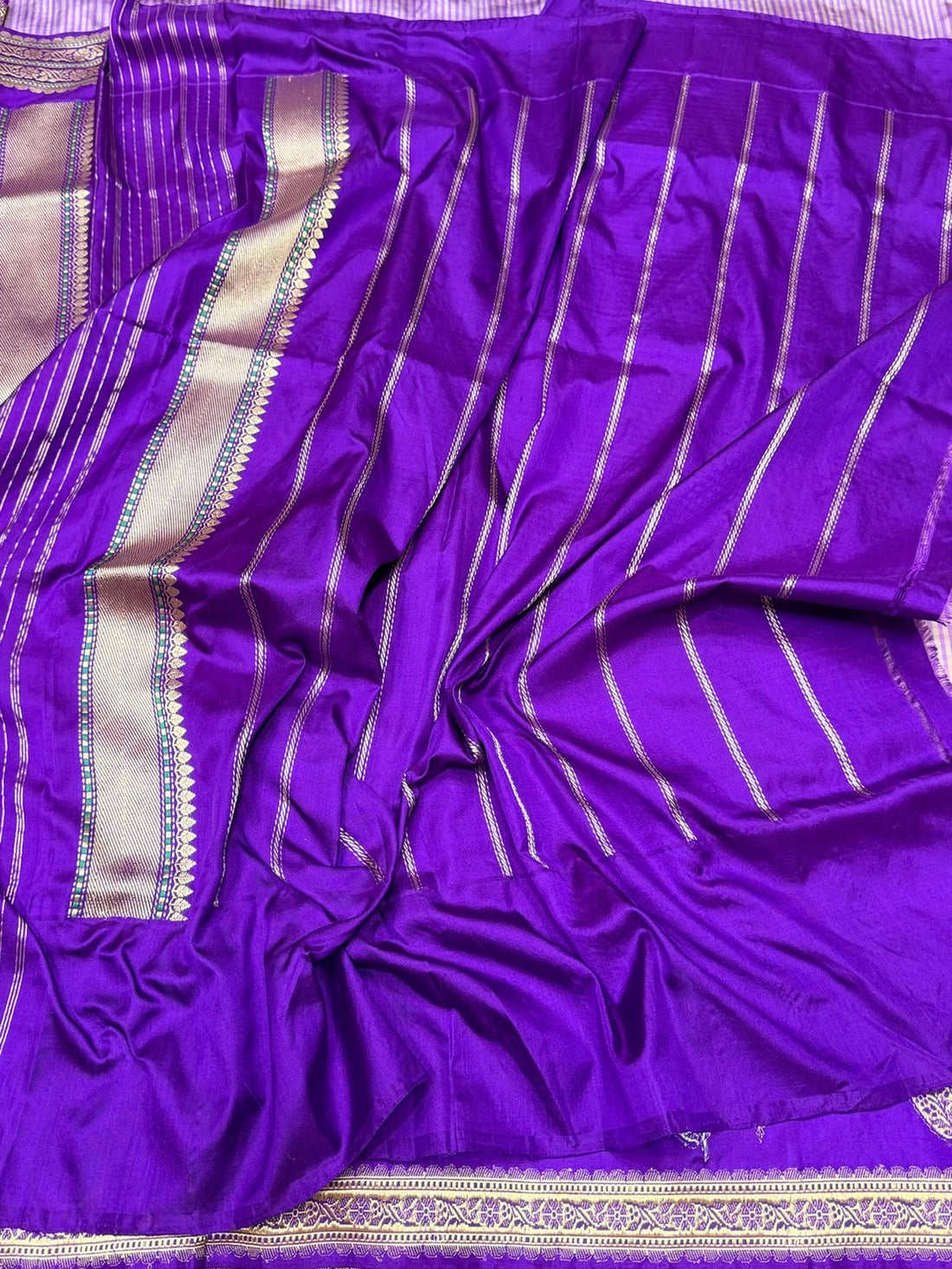 Purple Handwoven Pure Banarasi Ektara Silk Saree – Luxury Kadwa Weave