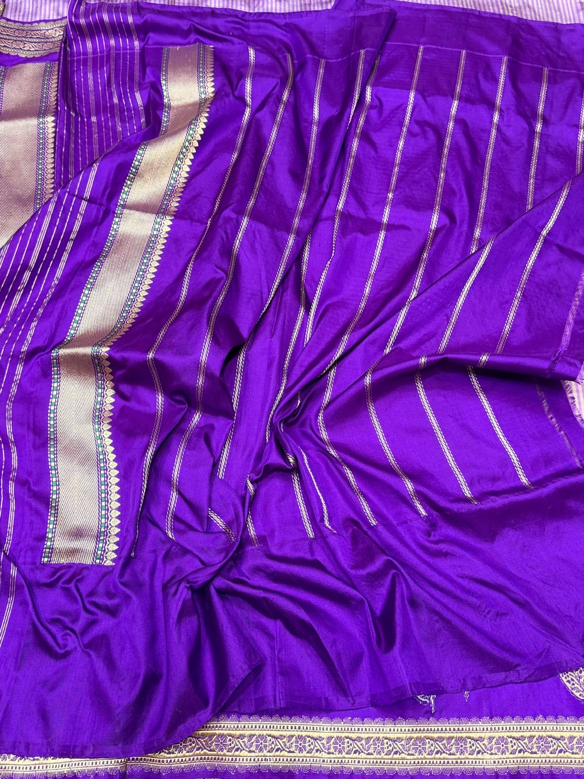 Purple Handwoven Pure Banarasi Ektara Silk Saree – Luxury Kadwa Weave