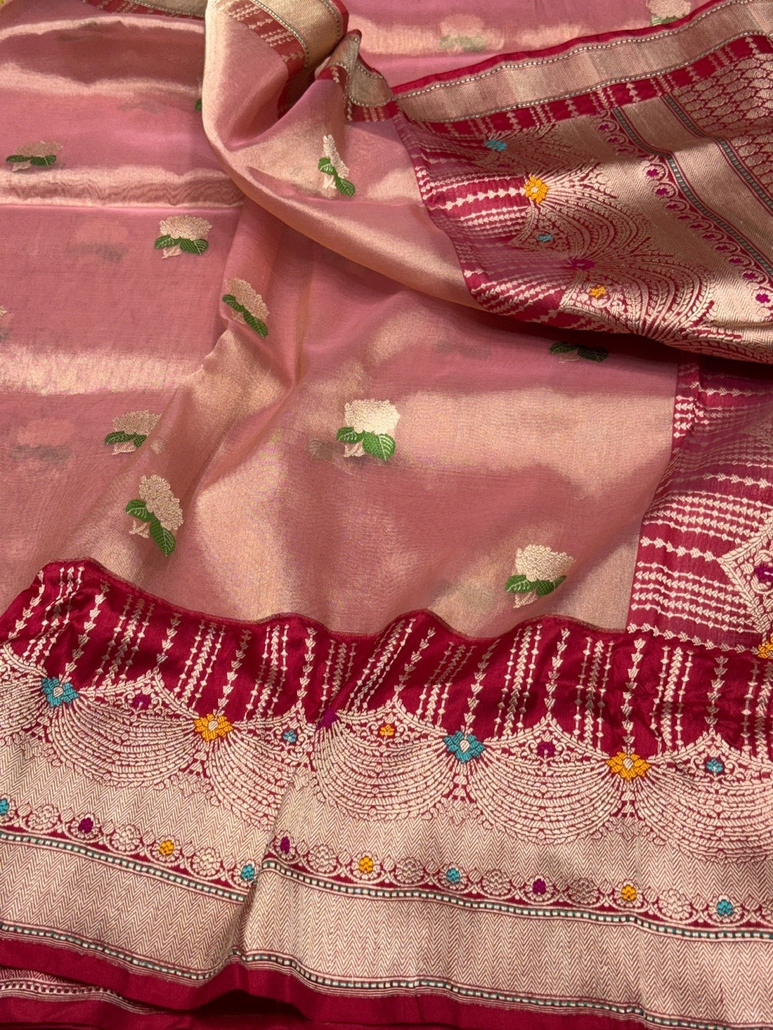 Rose Gold Handwoven Pure Banarasi Tissue Silk Saree