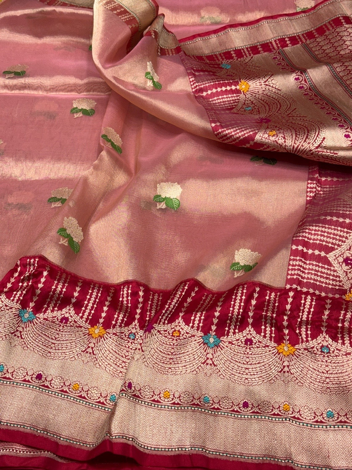 Rose Gold Handwoven Pure Banarasi Tissue Silk Saree