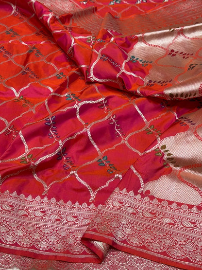 Orangish Pink Handwoven Pure Banarasi Silk Saree