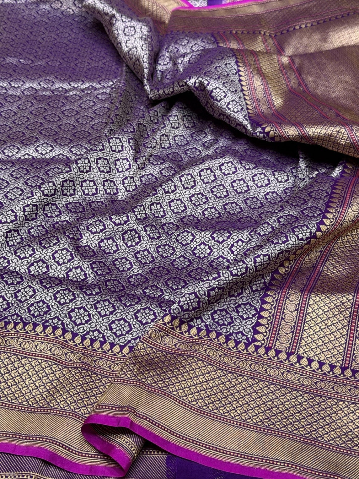 Purple Handwoven Pure Banarasi Silk Brocade Saree