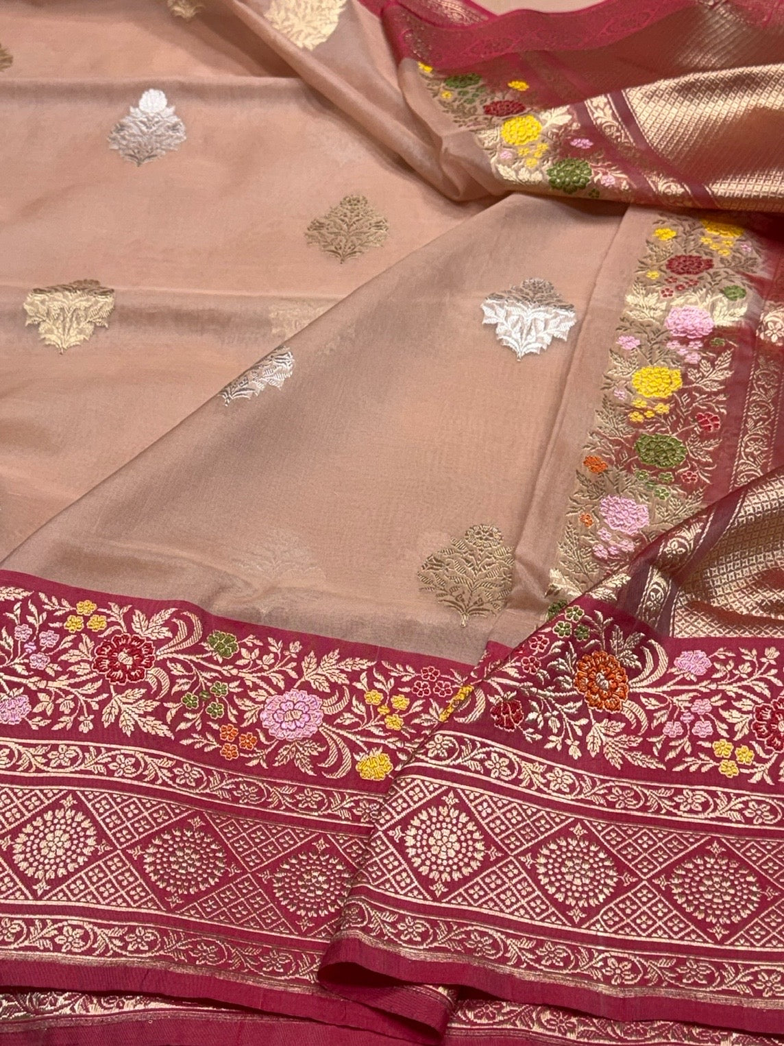 Peach Handwoven Pure Organza Silk Saree