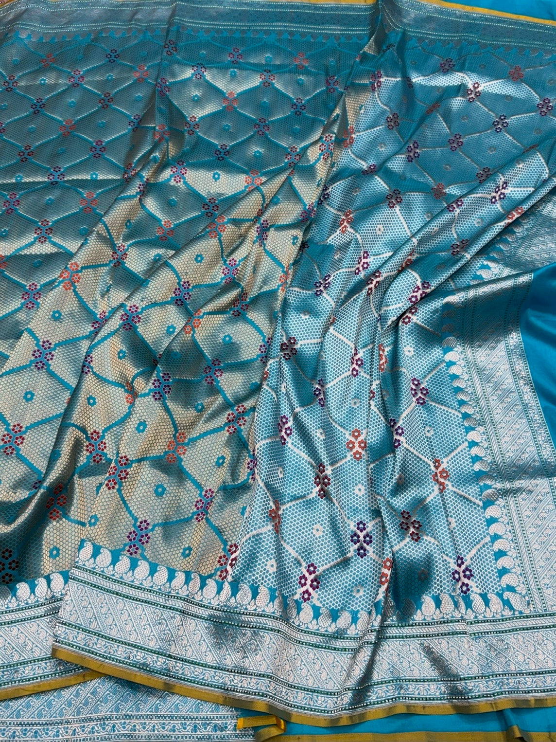 Sky Blue Handwoven Pure Banarasi Kimkhab Silk Brocade Saree – Luxury Banarasi Brocade