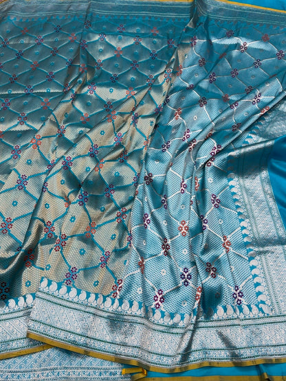 Sky Blue Handwoven Pure Banarasi Kimkhab Silk Brocade Saree – Luxury Banarasi Brocade