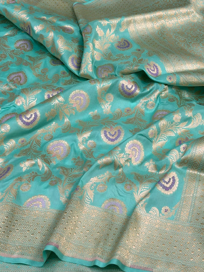 Sea Blue Banarasi Minakari Pure Katan Silk Saree