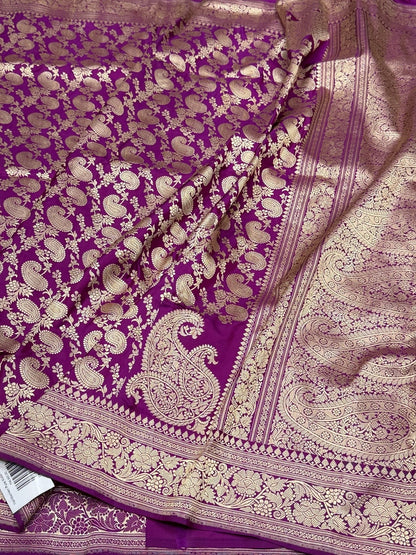 Magenta Pink Handwoven Pure Banarasi Silk Saree