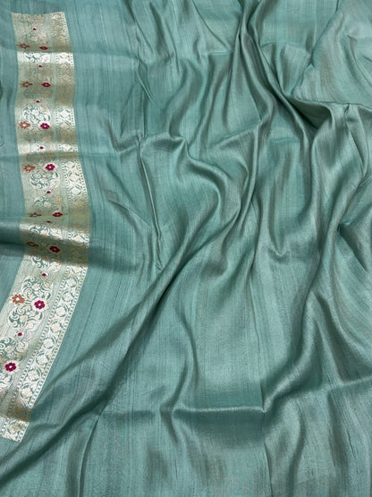 Powder Blue Handwoven Pure Tussar Georgette Saree