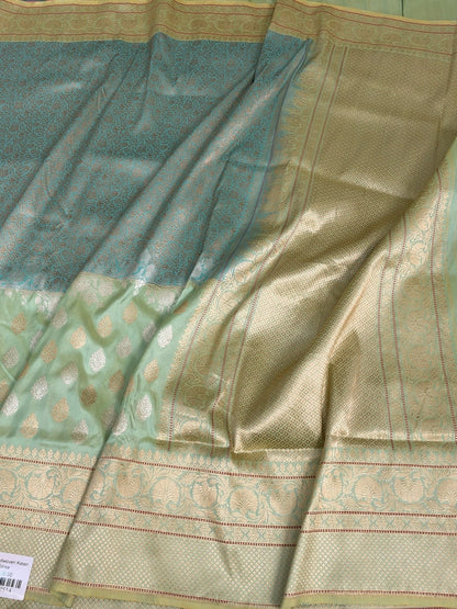 Pista Handwoven Banarasi Katan Silk Saree – Luxury Kadwa Handloom